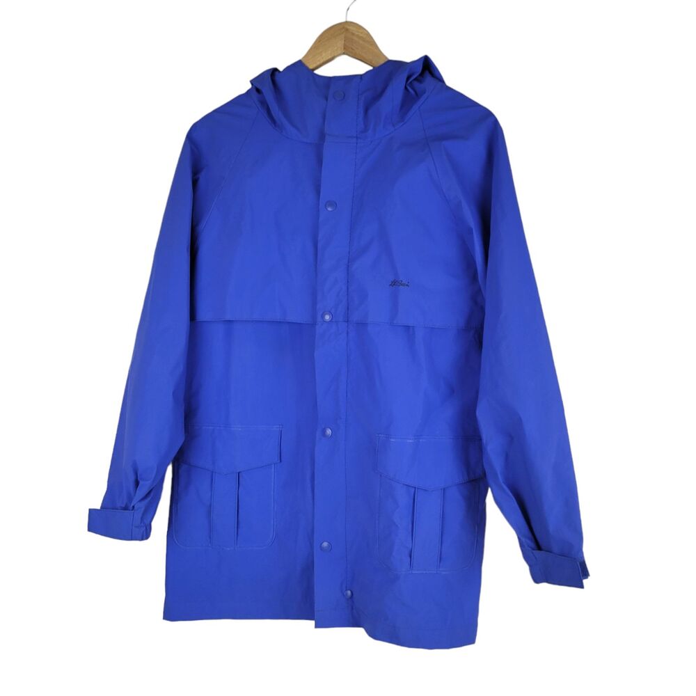 L.L.Bean Kids Waterproof Rain Jacket Hooded PVC Blue size L (14-16) Vintage 90's
